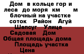 Дом  в кольце гор и леса, до моря 4км, 125 м2, блочный на участке 5 соток › Район ­ Агуй-Шапсуг › Улица ­ Садовая › Дом ­ 24 › Общая площадь дома ­ 125 › Площадь участка ­ 5 › Цена ­ 4 200 000 - Краснодарский край, Туапсинский р-н, Агуй-Шапсуг аул Недвижимость » Дома, коттеджи, дачи продажа   . Краснодарский край